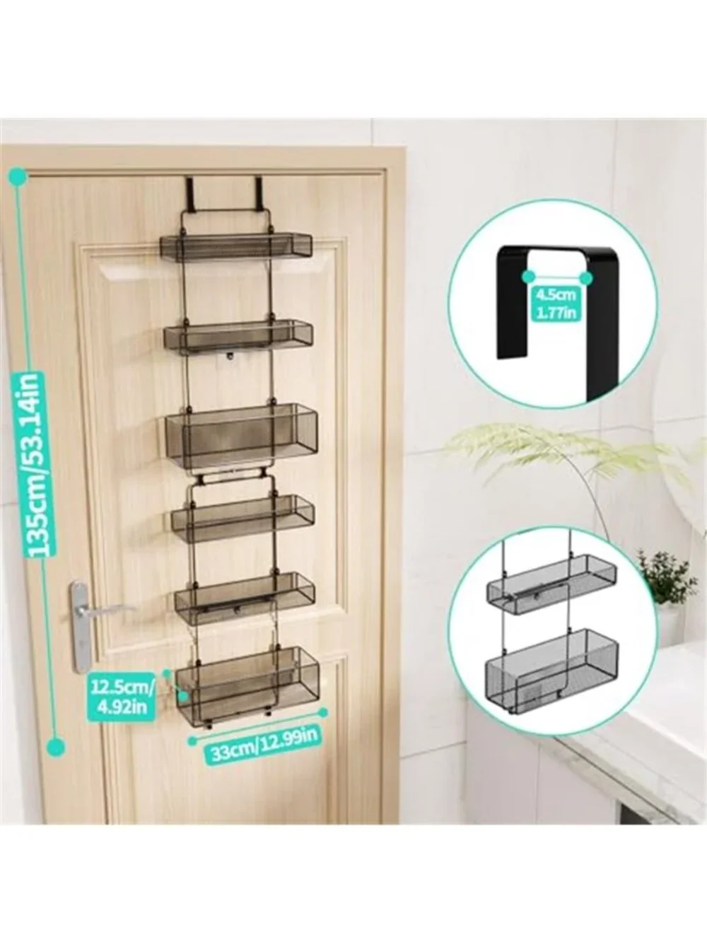 Over Door Organizer 6 Tier Metal Hanging Storage Rack Bathroom Pantry Closet
